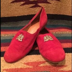 RALPH LAUREN Collection Red Suede Tuxedo Flat Classic Lion Crest 8.5M Italy Rare